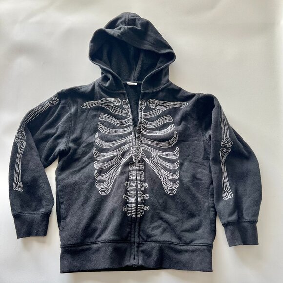 Kids Gymboree M 7/8 Halloween Skeleton Stitched Zip Up Hooded Sweatshirt - Picture 1 of 8